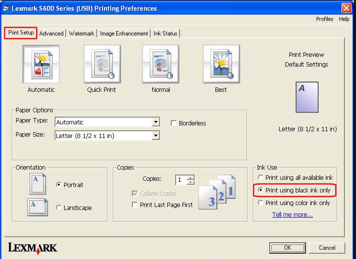 set lexmark printer prints in black color only