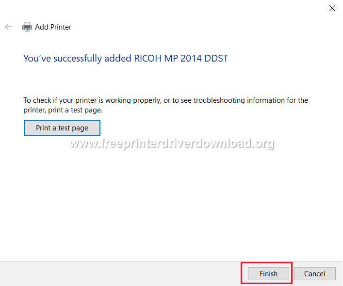 Ricoh 2014 printer has been installed successfully.