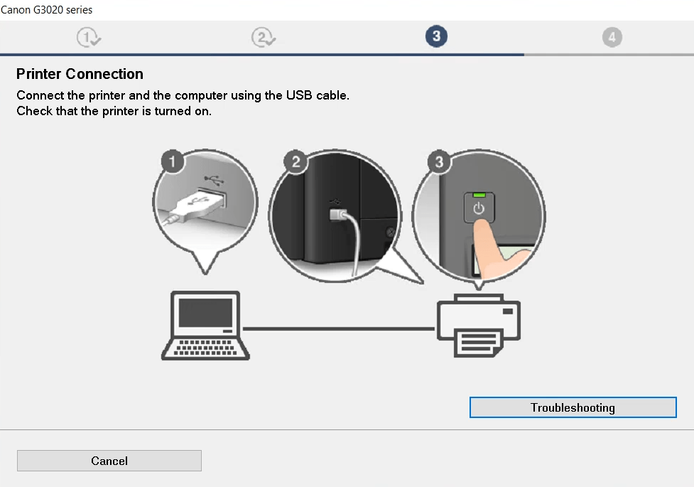 connect the printer's USB cable to computer