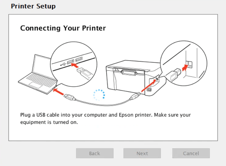 Now connect the L3118 printer's USB cable to the computer