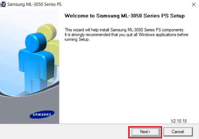 click on next to start installation of ML-3051ND