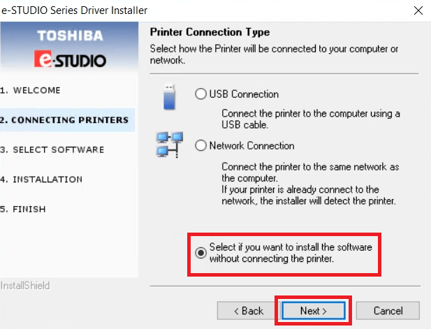 Choose the USB or network option