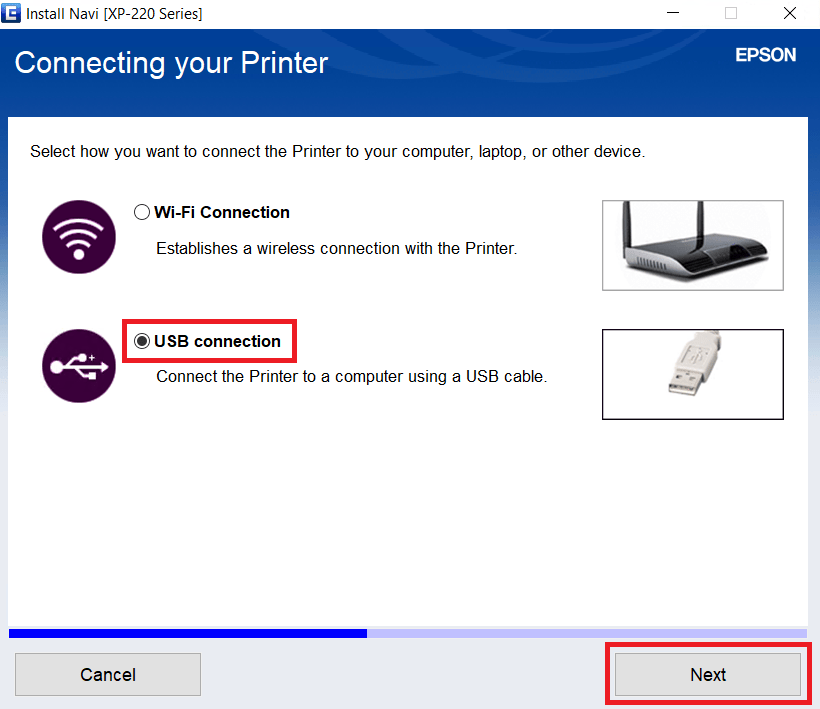 Connect printer's USB cable