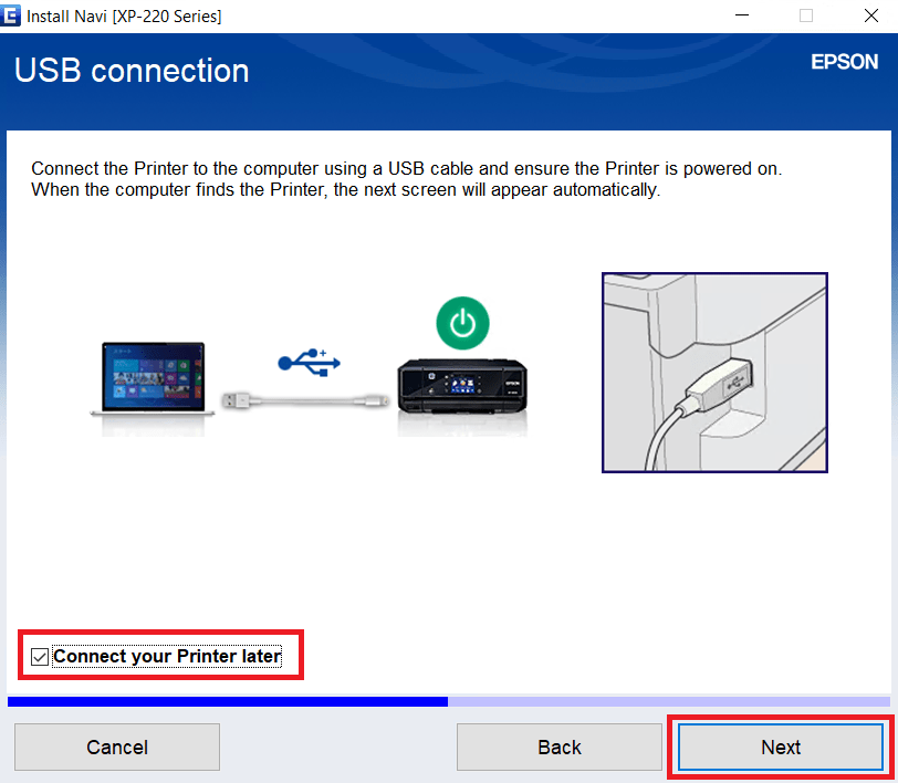 connecting Epson XP-220 printer