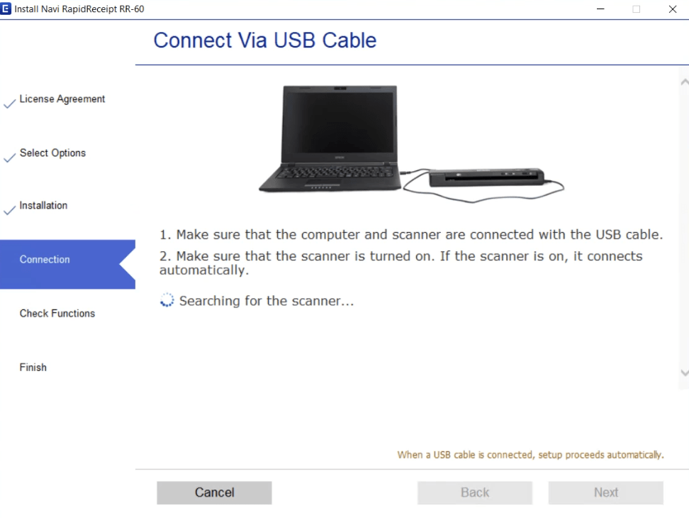 Connect Epson RR-60 scanner to the computer now