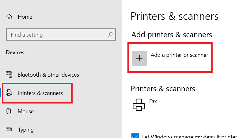 click on printer and scanners