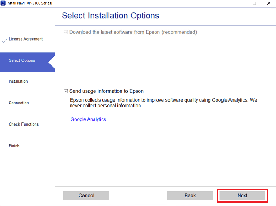 accept installation options