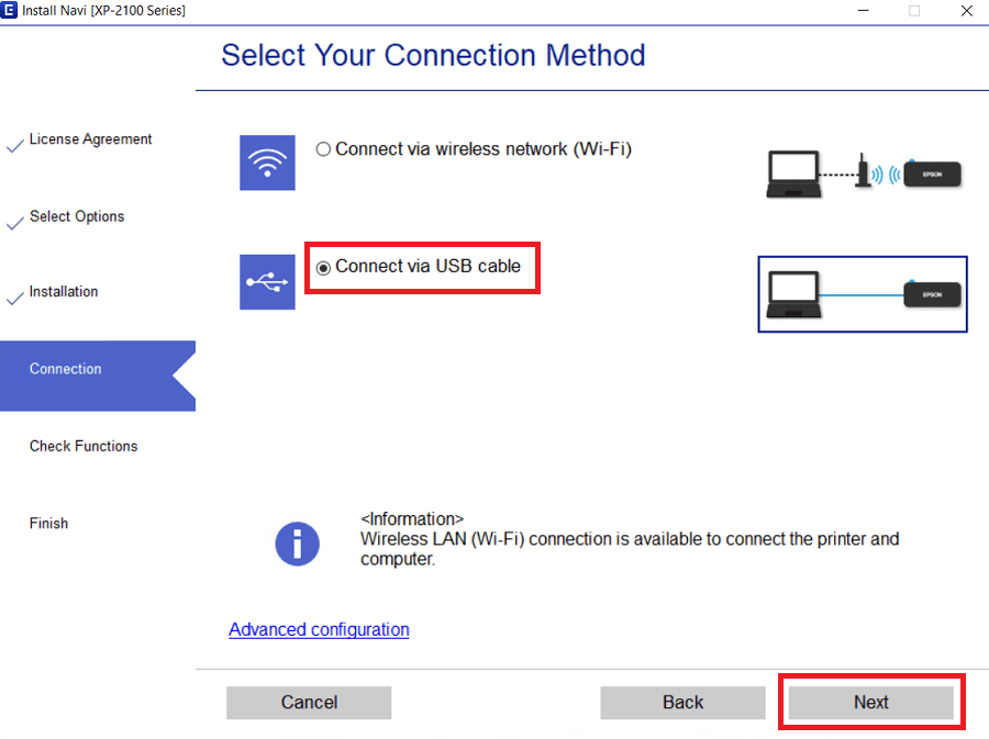 connect via USB cable