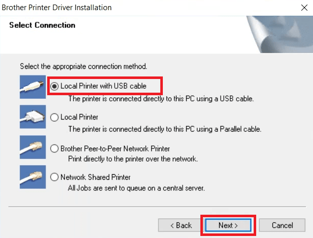 local printer USB connection