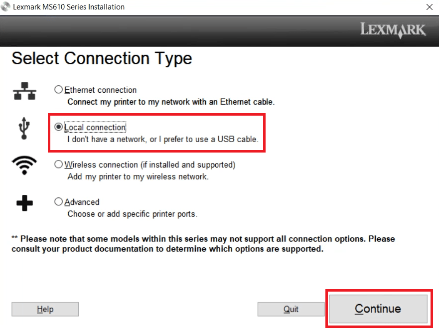 select USB connection