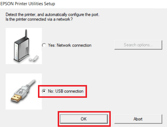 select USB connection