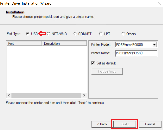 connect your printer via usb