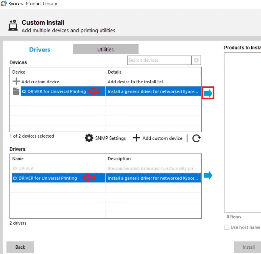 select printer model and drivers