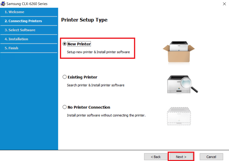 select new printer to install