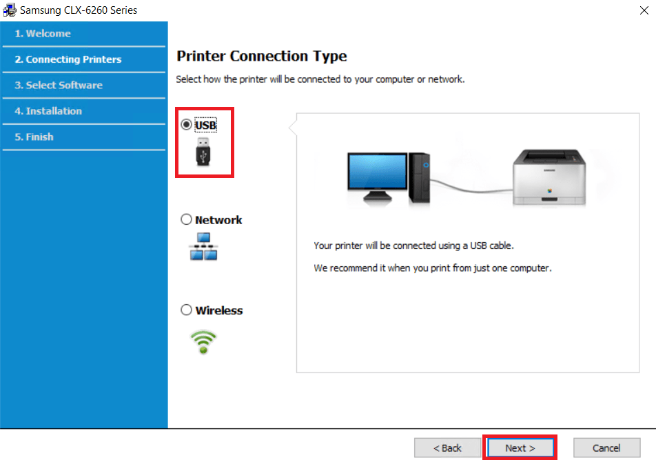 select usb connection method