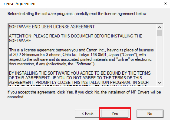 accept license agreement click yes