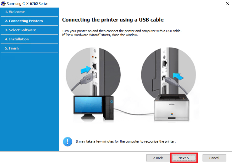 connect Samsung CLX-6260 printer