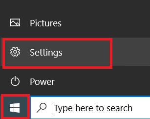 start settings option