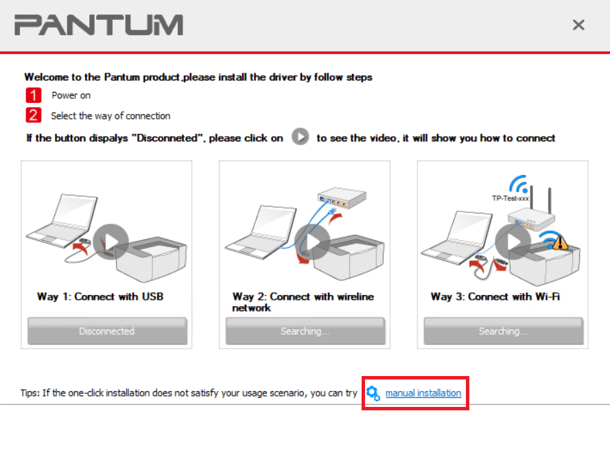 select manual installation option