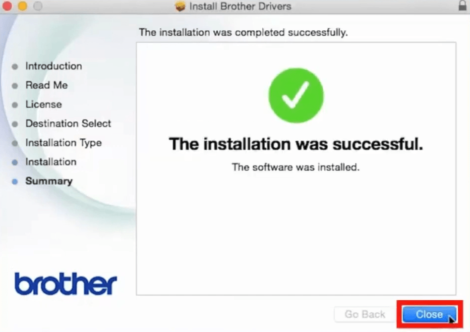 installation is complete message then close