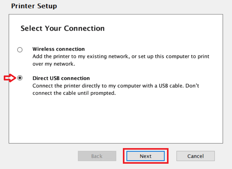 select USB connection method