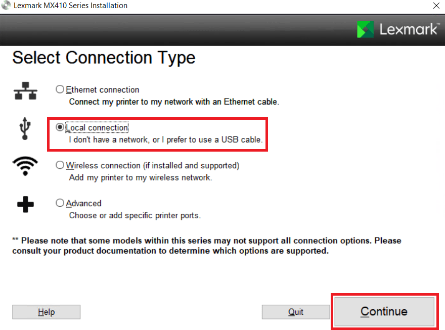 select local connection option