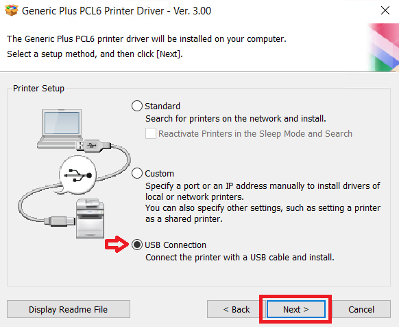 select USB connection option