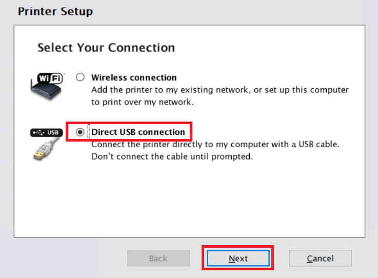 select direct USB connection