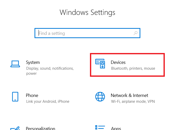 select settings then devices