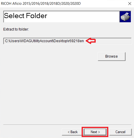 select the extraction folder