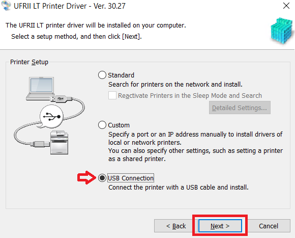 select USB connection option