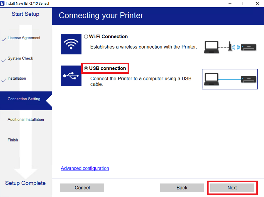 select USB connection method