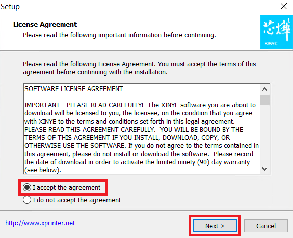 select to accept the license agreement