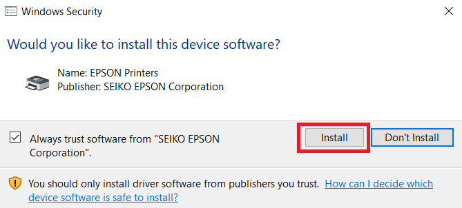 start installation of driver