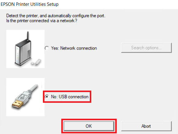 select USB connection option