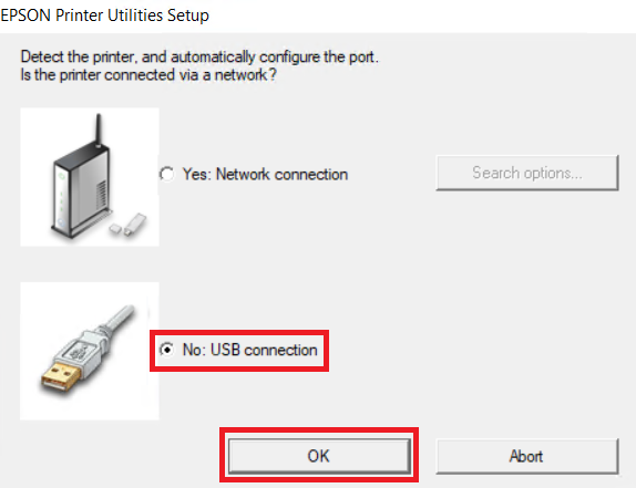 select USB connection