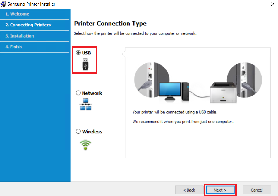 choose USB connection option