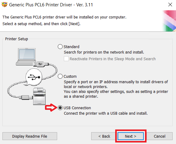 select USB connection option