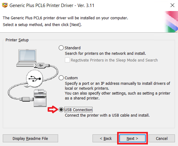 select USB connection option