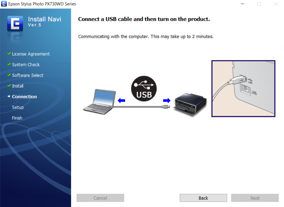 connect Epson Stylus Photo PX730WD printer