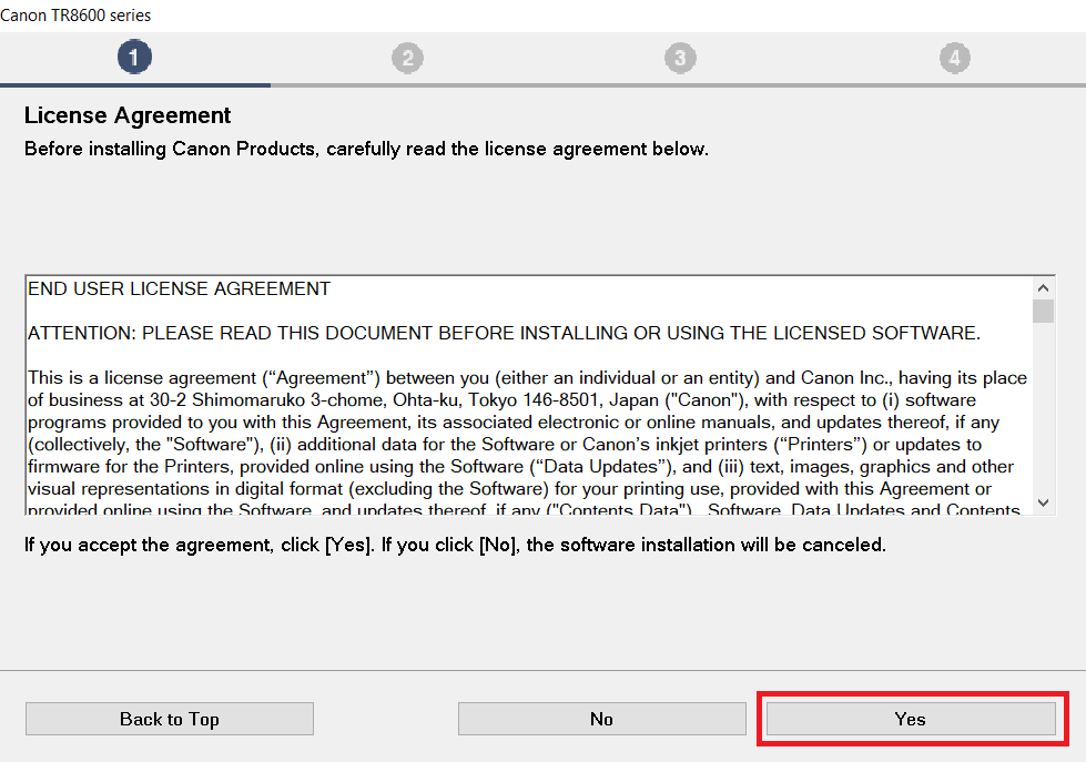 click yes to accept agreement