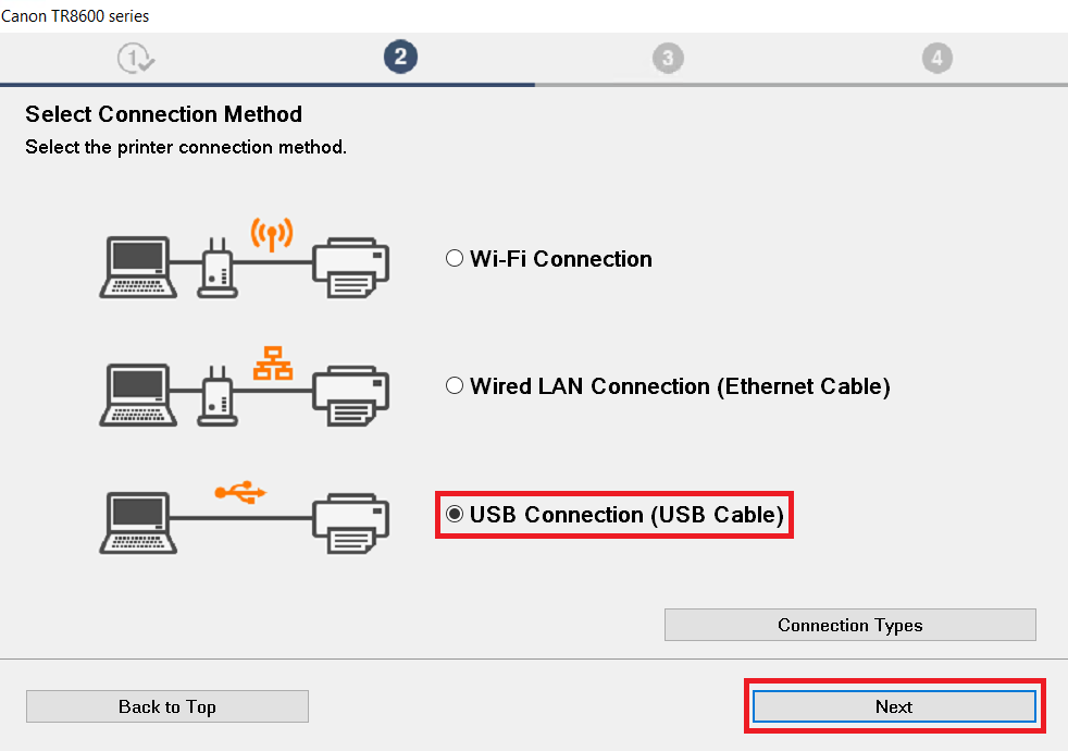 select USB connection option