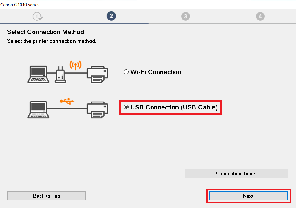 select USB connection option