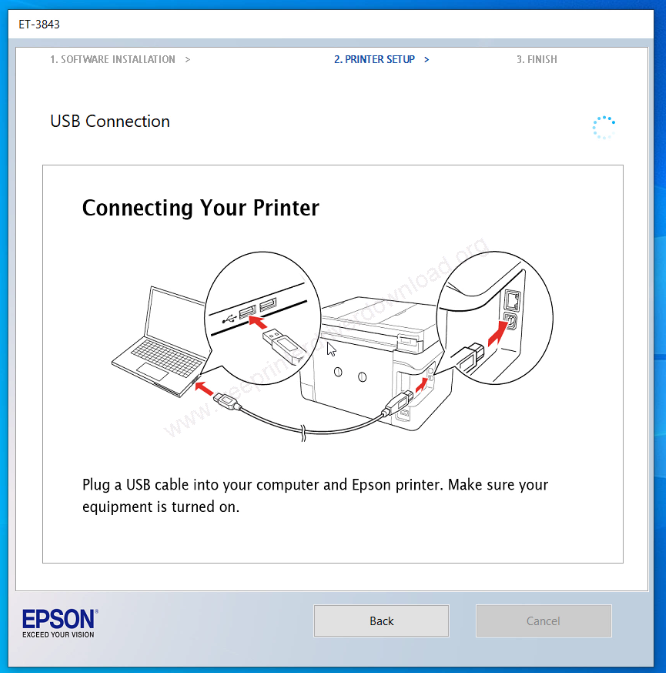 Connect the USB cable to the printer